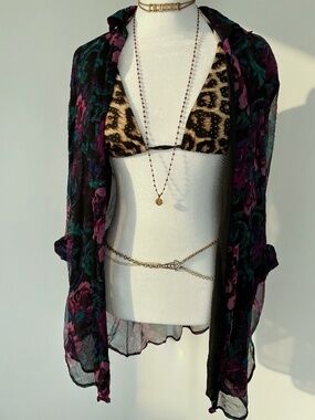BOOM Y2K Sheer Floral Duster Blouse Black  XS